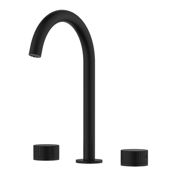 Athena Two Handle Stone Marble Inlay Grooved Widespread Bathroom Faucet in Matte Black- RVF5232MB