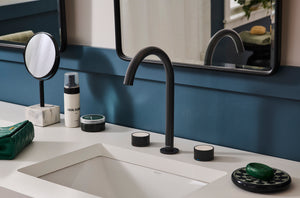 Athena Two Handle Stone Marble Inlay Grooved Widespread Bathroom Faucet in Matte Black- RVF5232MB