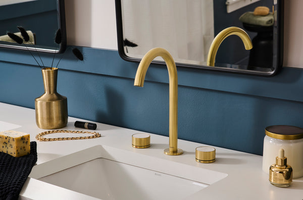 Athena Two Handle Stone Marble Luxury Knob Widespread Bathroom Faucet in Brushed Gold - RVF5232SG
