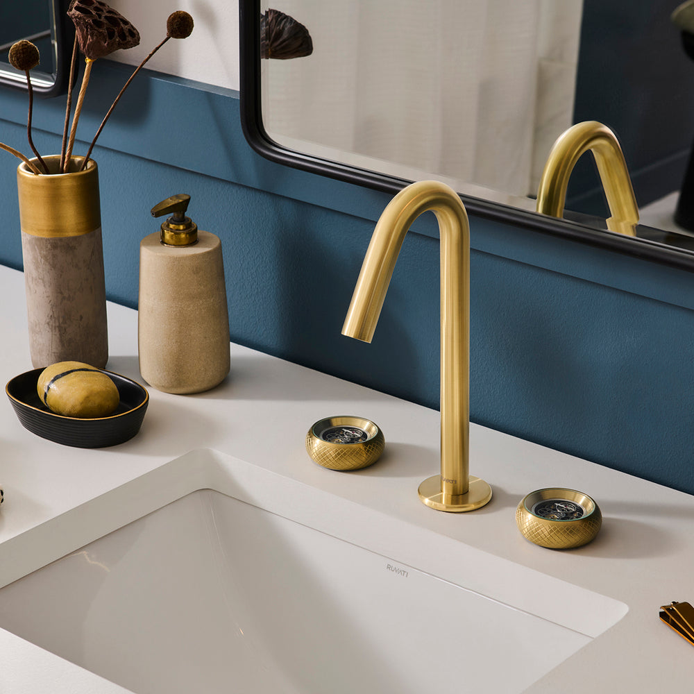 Chrono Two Handle Watch Mechanism Luxury Widespread Bathroom Faucet in Brushed Gold- RVF5234SG