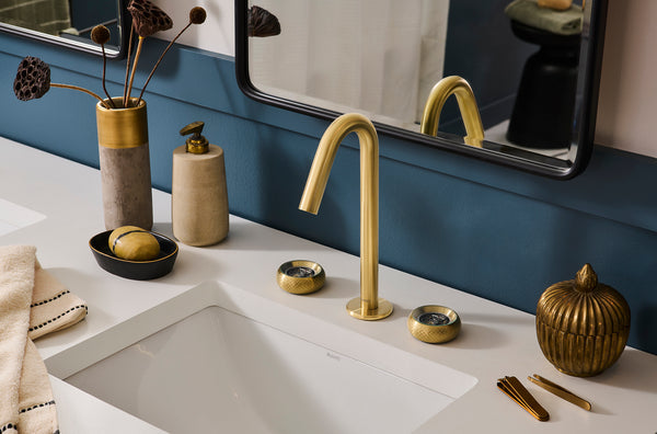 Chrono Two Handle Watch Mechanism Luxury Widespread Bathroom Faucet in Brushed Gold- RVF5234SG