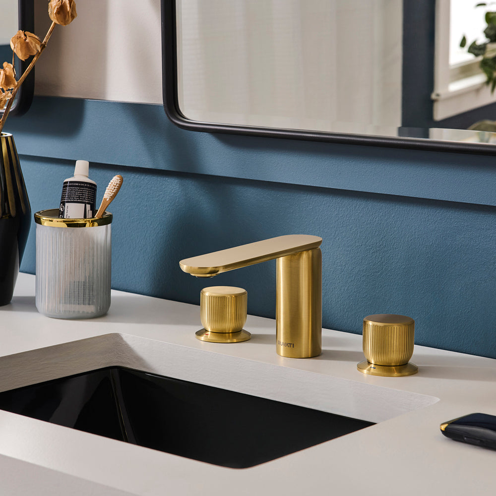 Fabio Two Handle Widespread Fluted Luxury Knob Bathroom Faucet in Brushed Gold - RVF5235SG