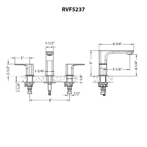 Lanai Two Handle Widespread Rectangular Square Bathroom Faucet Brushed Nickel - RVF5237BN
