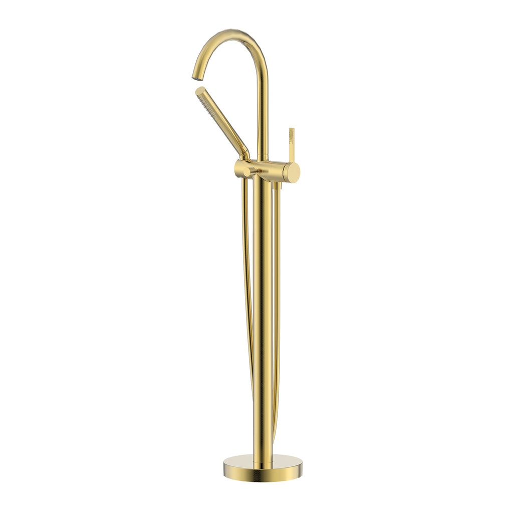 Lucia Single Handle Tall Floor Mounted Freestanding Tub Filler Faucet in Brushed Gold - RVF5338SG