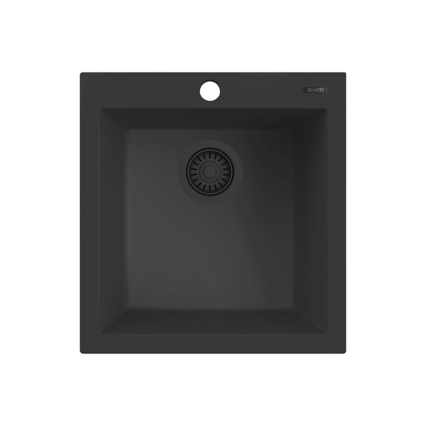18 x 20 in epiGranite Drop-in Topmount Granite Composite Single Bowl Wet Bar Prep Sink Midnight Black