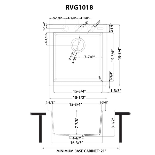18 x 20 in epiGranite Drop-in Topmount Granite Composite Single Bowl Wet Bar Prep Sink Midnight Black