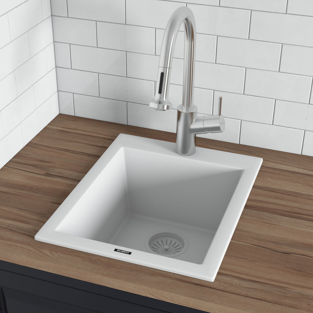 18x20 in epiGranite Drop-in Topmount Granite Composite Single Bowl Wet Bar Prep Sink Arctic White