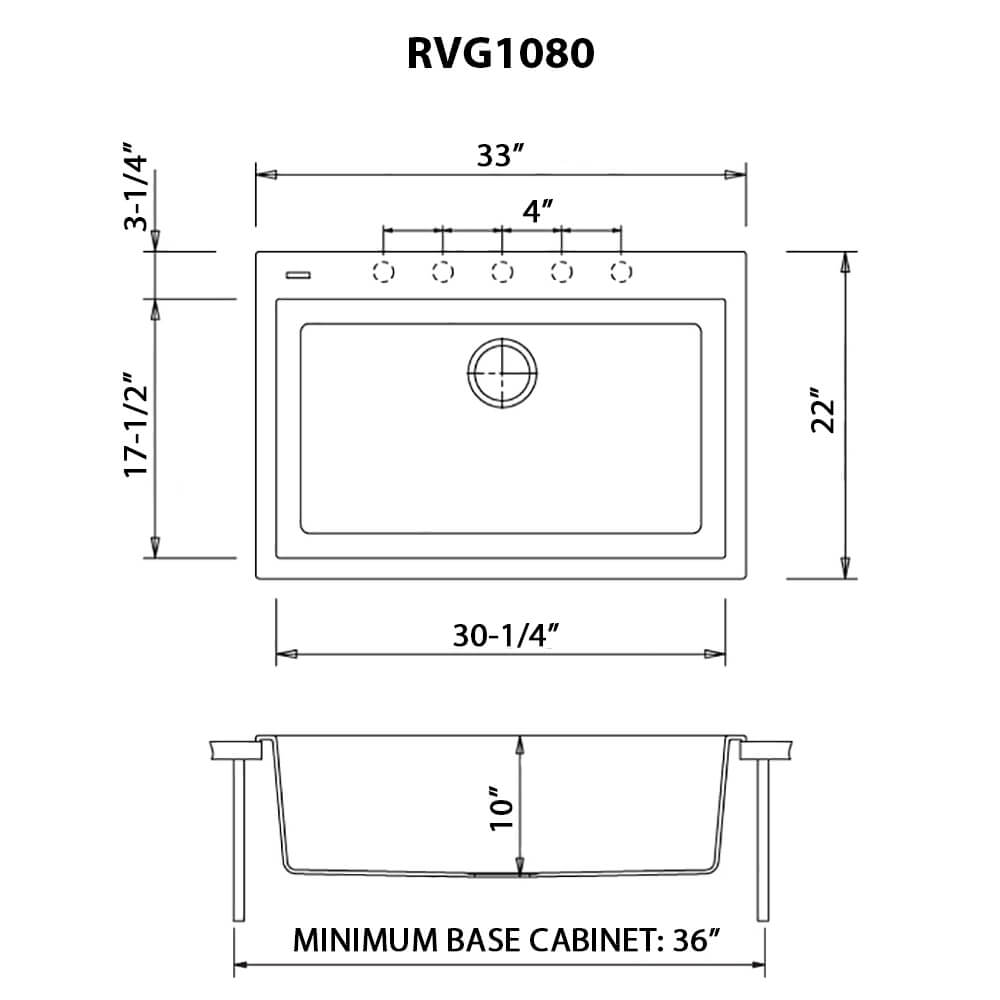 33 x 22 Drop-in Topmount Granite Single Bowl Kitchen Sink Gray