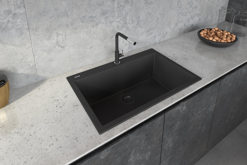Granite Topmount 33x22 Single Basin Sink Midnight Black