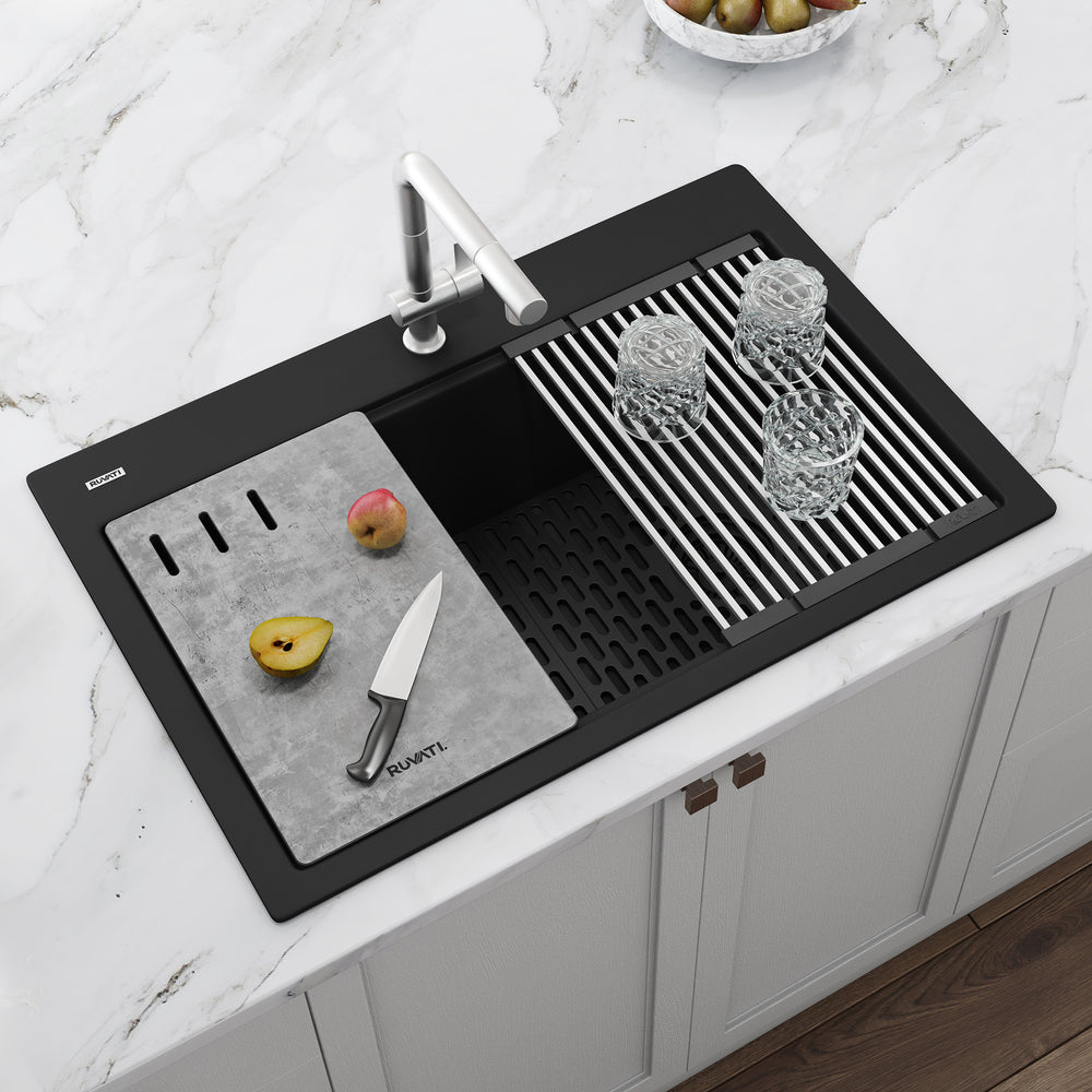 Workstation Sink 33x22 Single Basin Midnight Black
