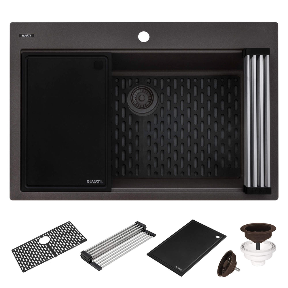 33" Granite Workstation Drop-in Topmount Kitchen Sink Espresso Brown