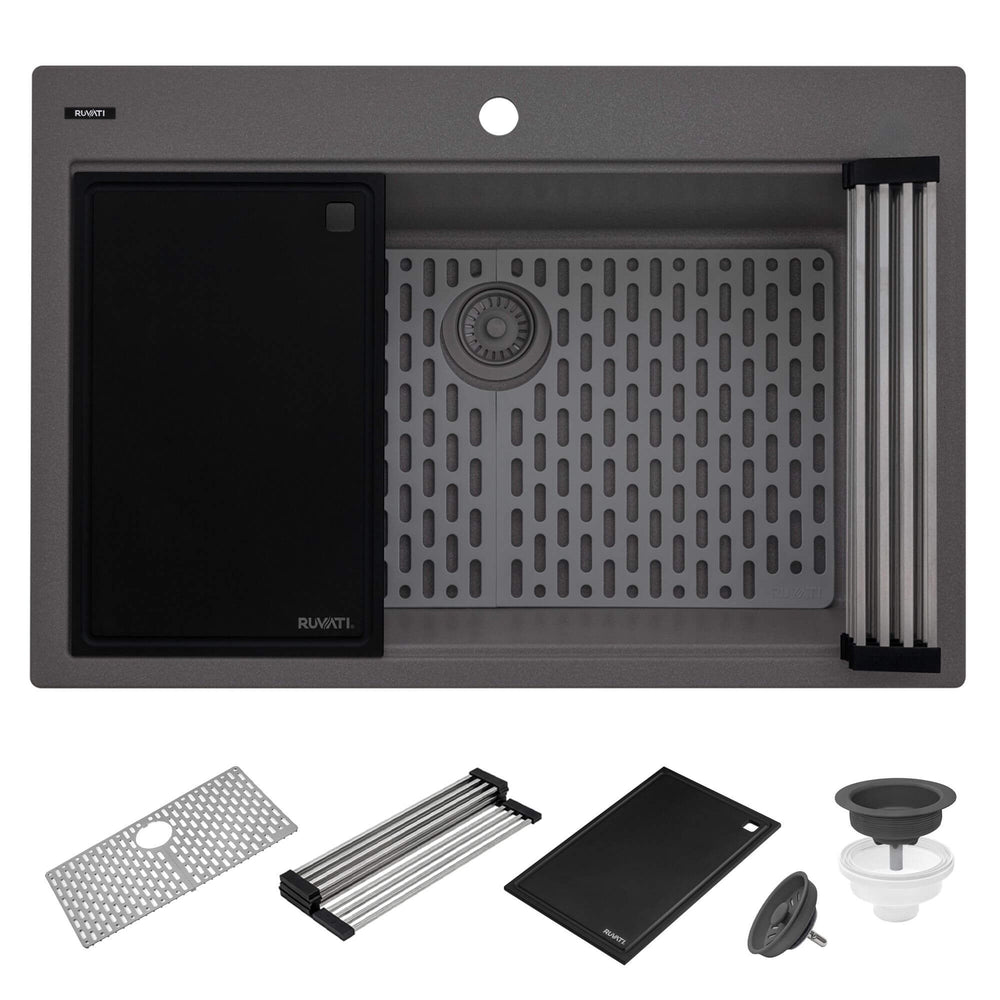 33" Granite Workstation Drop-in Topmount Kitchen Sink Urban Gray