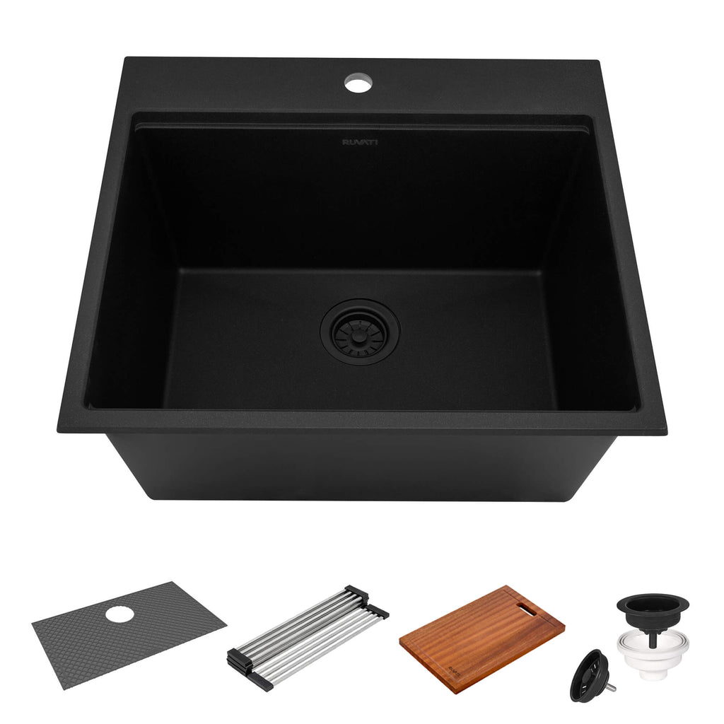 25" Workstation Topmount Laundry Sink Charcoal Black