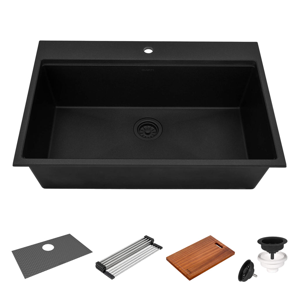 33" Granite Workstation Topmount Kitchen Sink Charcoal Black