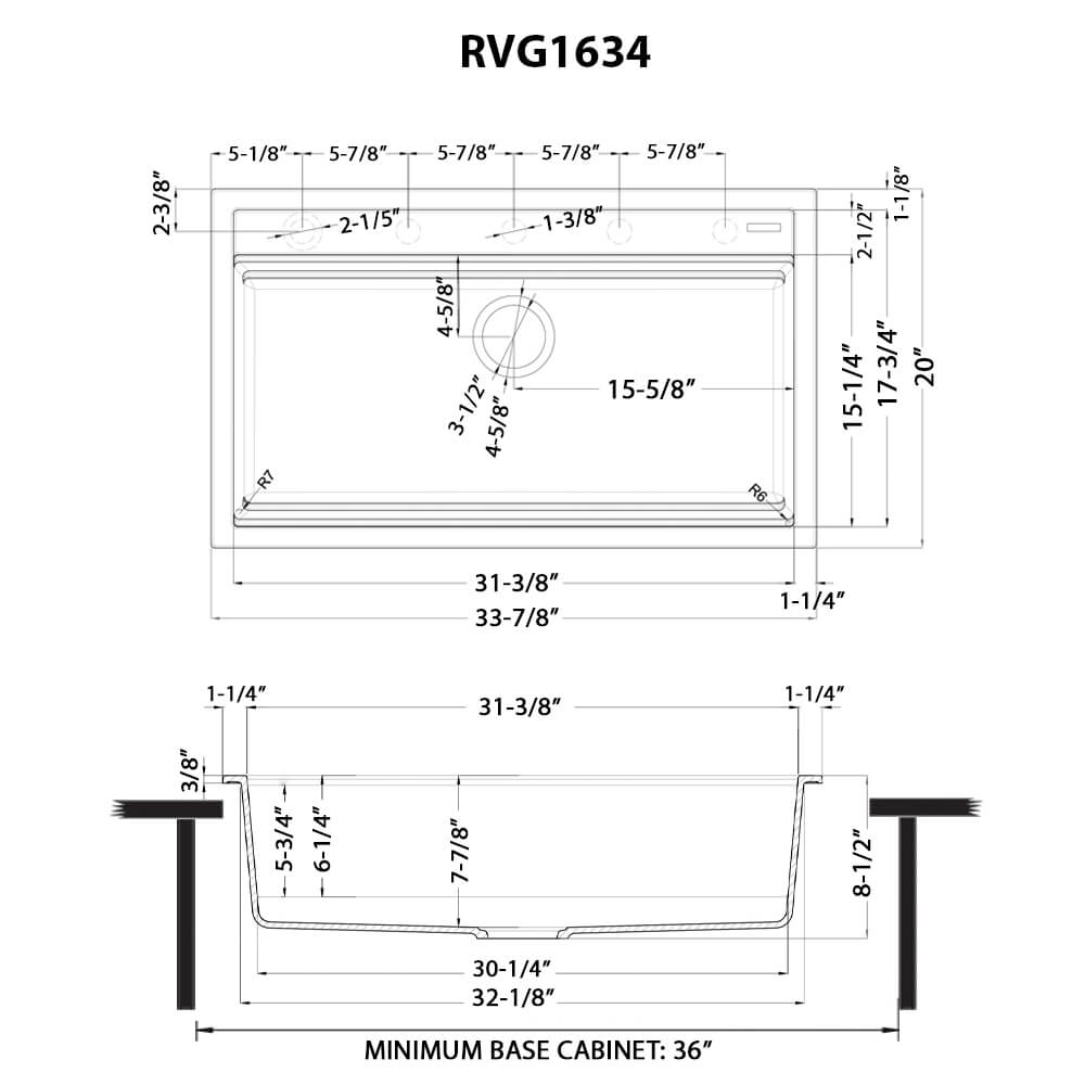 34" Granite Workstation Drop-in Topmount Kitchen Sink Matte Black