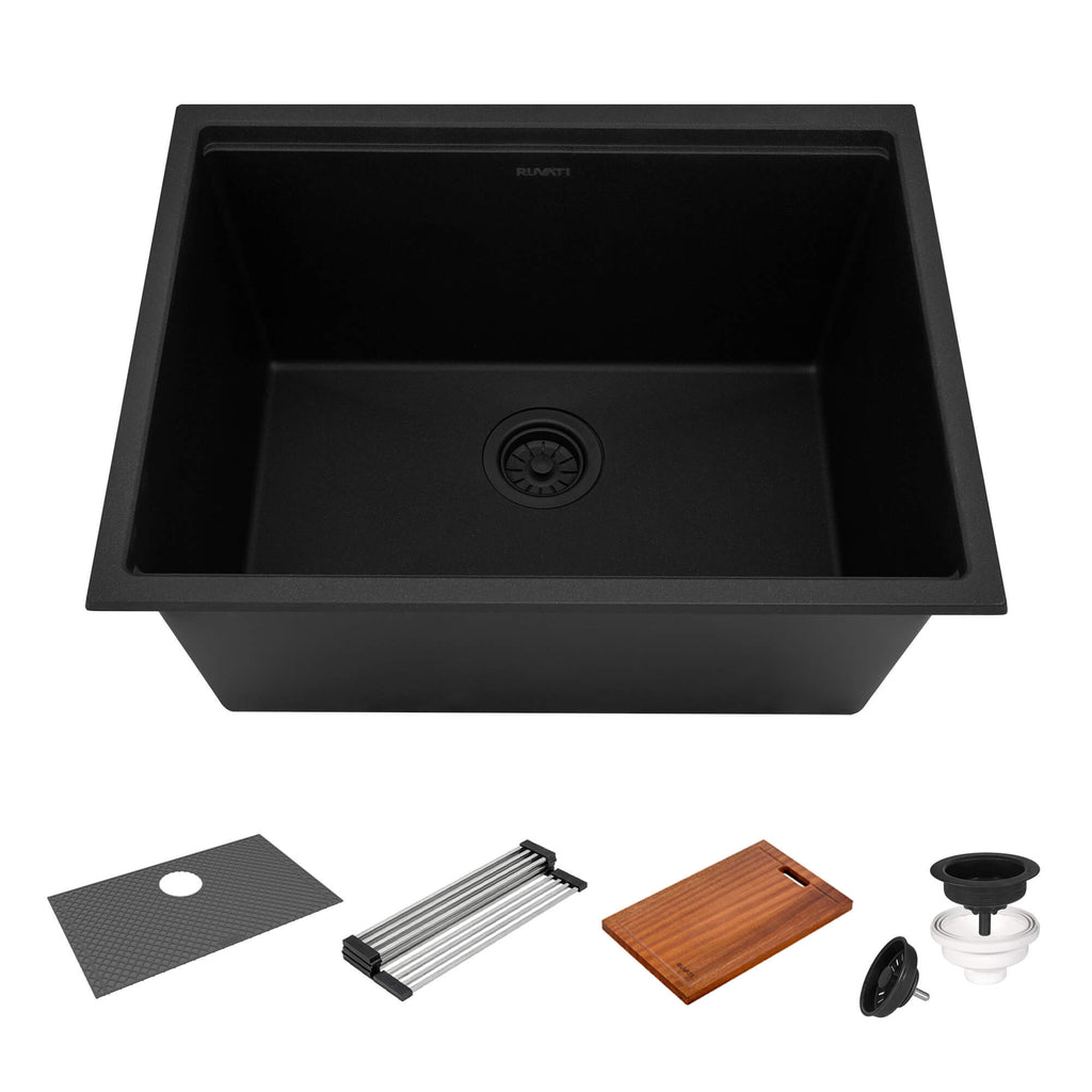 25" Granite Workstation Undermount Laundry Sink Charcoal Black