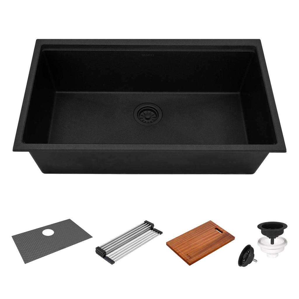 33" Granite Workstation Undermount Kitchen Sink Charcoal Black