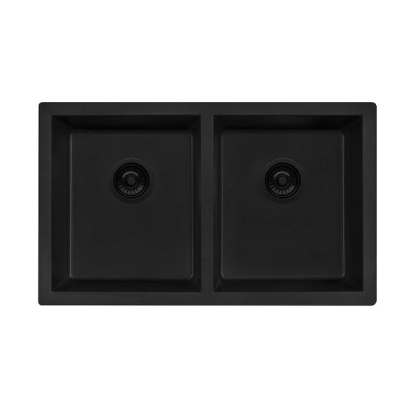 32 x 19 inch Granite Composite Undermount Double Bowl Kitchen Sink Midnight Black