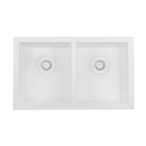 32 x 19 inch Granite Composite Undermount Double Bowl Kitchen Sink Arctic White