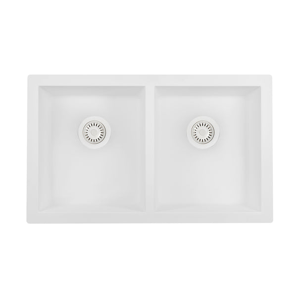 32 x 19 inch Granite Composite Undermount Double Bowl Kitchen Sink Arctic White