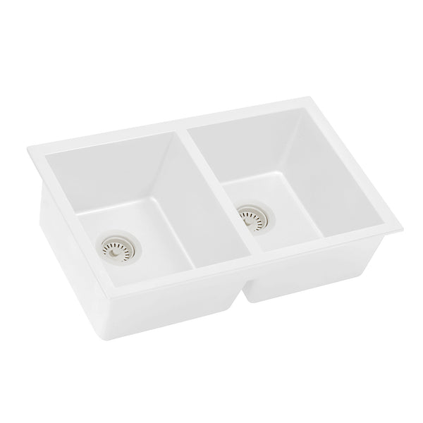 32 x 19 inch Granite Composite Undermount Double Bowl Kitchen Sink Arctic White