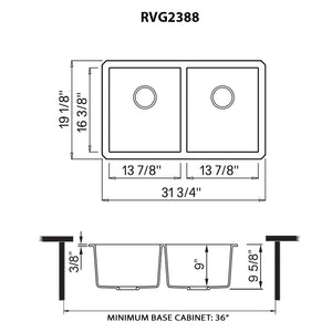32 x 19 inch Granite Composite Undermount Double Bowl Kitchen Sink Arctic White