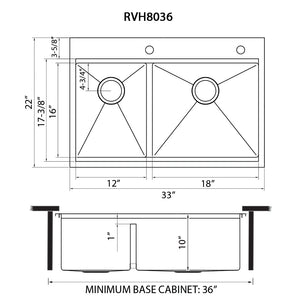 33 x 22 '' Workstation Drop-in 40/60 Double Bowl Topmount Rounded Corners Kitchen Sink