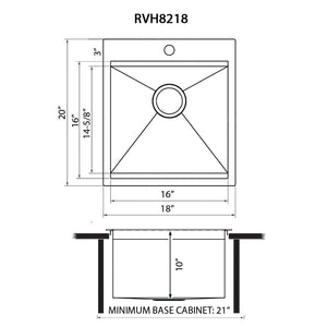 18 x 20 ''  Camper Van Workstation Drop-in Topmount Bar Prep Tiny Home Sink Stainless Steel