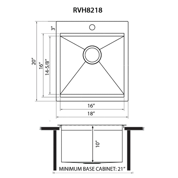 18 x 20 ''  Camper Van Workstation Drop-in Topmount Bar Prep Tiny Home Sink Stainless Steel