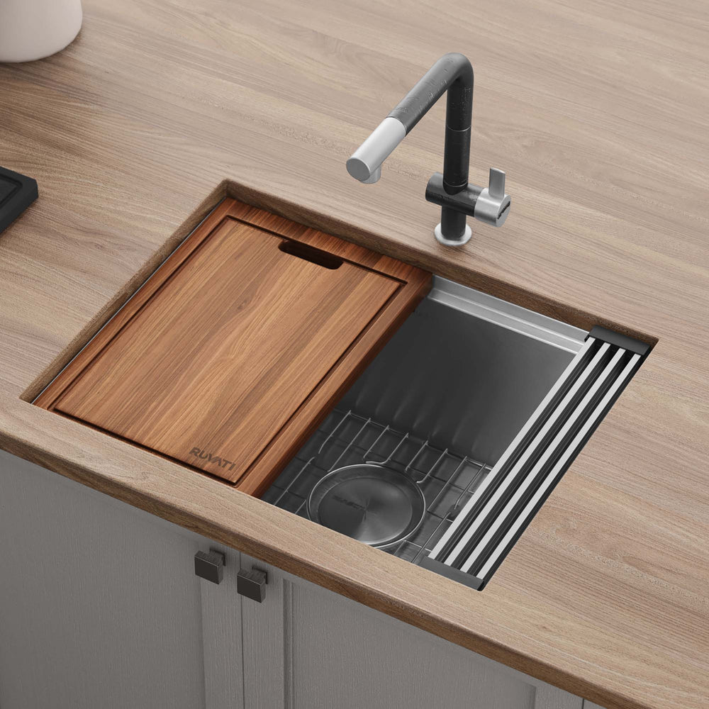 24'' Workstation Rounded Corners Undermount Ledge Kitchen Sink with Accessories
