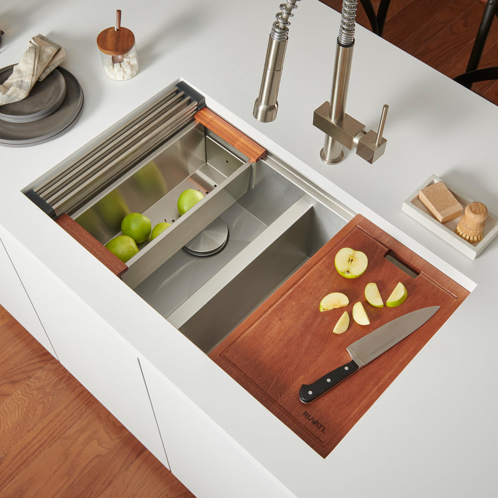 Square Corners Undermount Low Divide Workstation 33x19 60/40 Double Basin