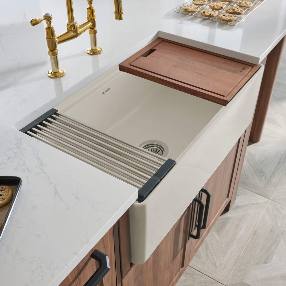 33" Fireclay Workstation Farmhouse Kitchen Sink Biscuit