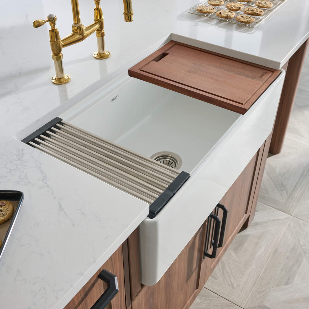 33 inch Fireclay Workstation Kitchen Sink White Farmhouse Apron Front Single Bowl