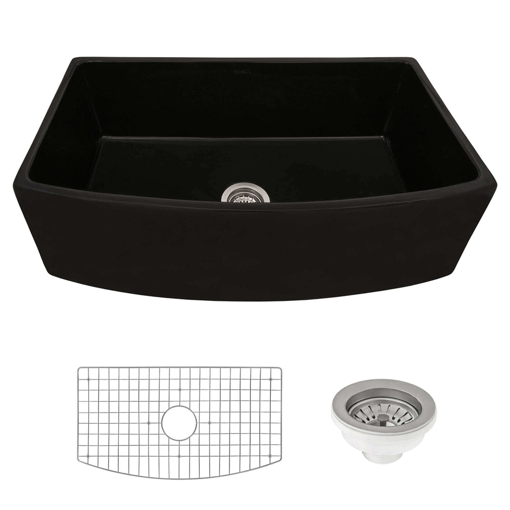 33" Fireclay Farmhouse Kitchen Sink Glossy Black