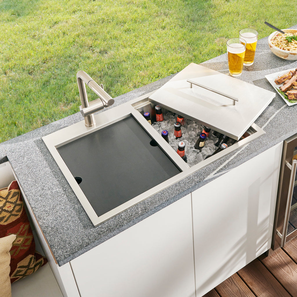 Insulated Ice Chest and Outdoor Sink 29 x 20 '' BBQ Workstation Topmount T-316 Stainless Steel