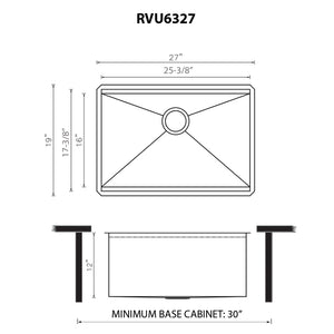 27 x 19 x 12 inch Deep Laundry Utility Workstation Sink Undermount 16 Gauge