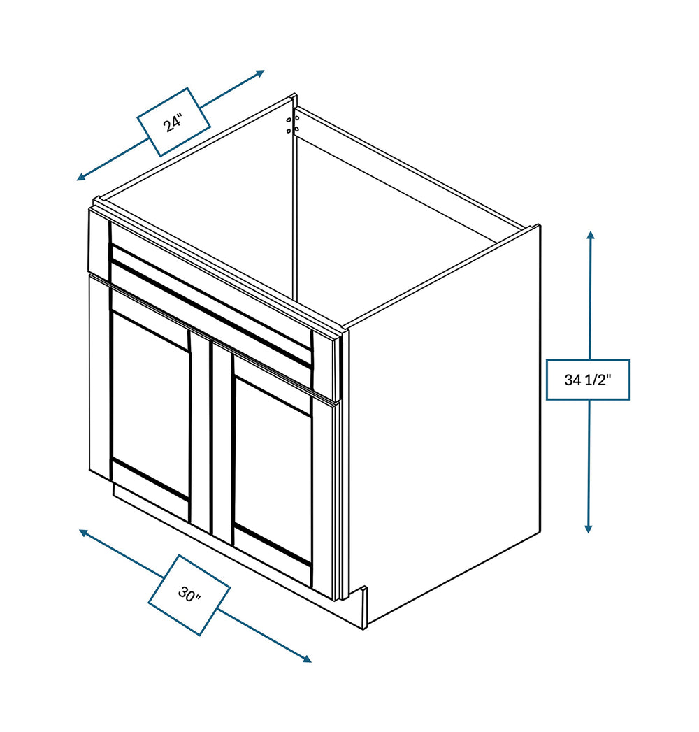 Malibu White 30 in. Wide x 24 in. Deep x 34.5 Tall - Sink Base Shaker Cabinet