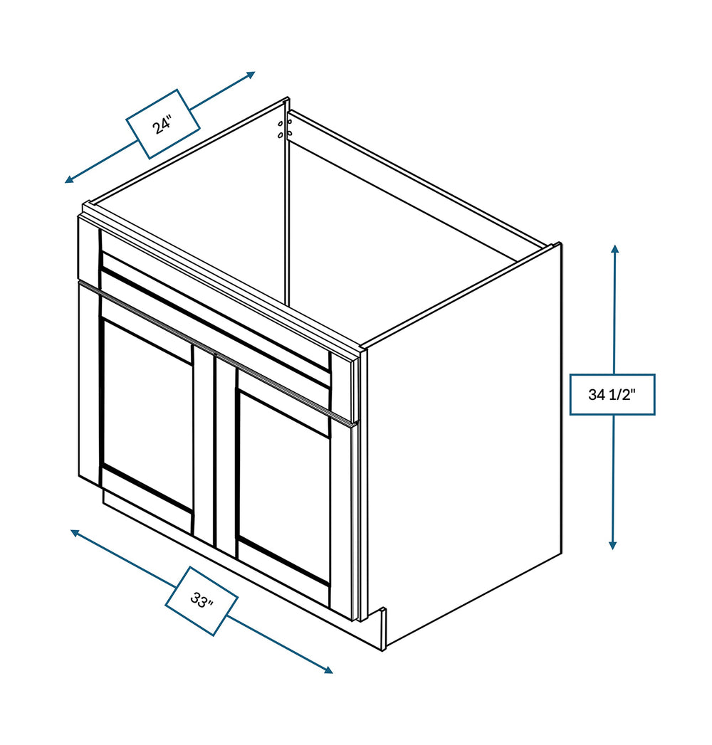 Malibu White 33 in. Wide x 24 in. Deep x 34.5 in. Tall - Sink Base Shaker Cabinet