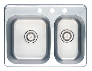 Cascata Stainless Steel Sink Topmount 27 inch 20 Guage 60/40 Double Basin