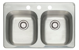 Cascata Stainless Steel Sink Topmount 31 inch 18 Gauge 50/50 Double Basin