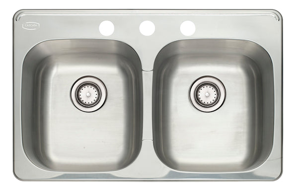 Cascata Stainless Steel Sink Topmount 31 inch 18 Gauge 50/50 Double Basin