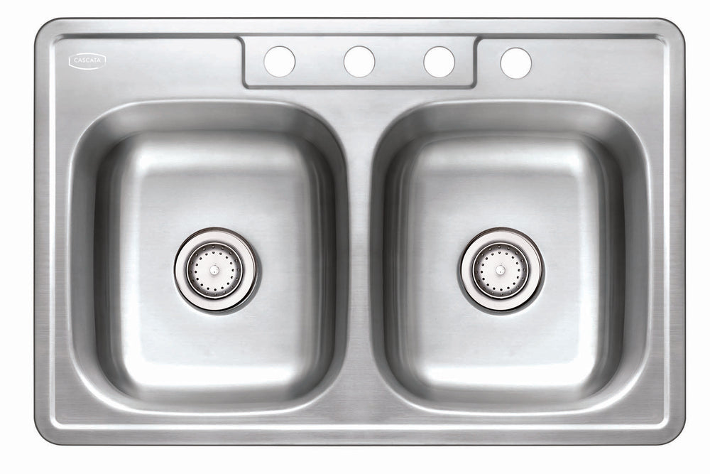 Cascata Stainless Steel Sink Topmount 33 inch 18 Gauge 50/50 Double Basin