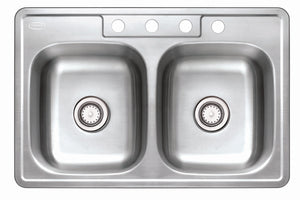 Cascata Stainless Steel Sink Topmount 33 inch 18 Gauge 50/50 Double Basin