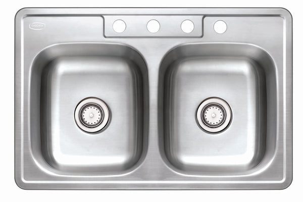 Cascata Stainless Steel Sink Topmount 33 inch 18 Gauge 50/50 Double Basin