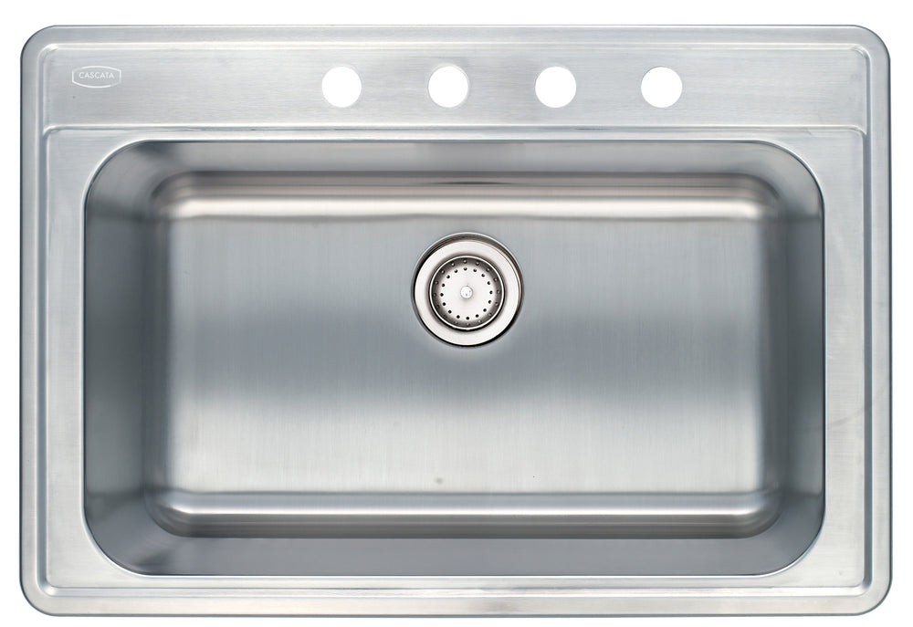 Cascata Stainless Steel Sink Topmount 33 inch 18 Gauge