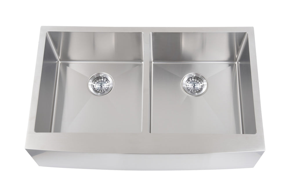 Cascata Stainless Steel Sink Apron/Farmhouse 33 inch 16 Gauge 50/50 Double Basin
