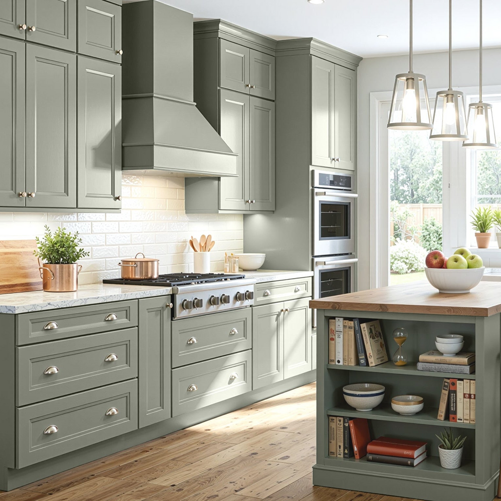 Sea Pines Green Bevel Shaker Cabinets