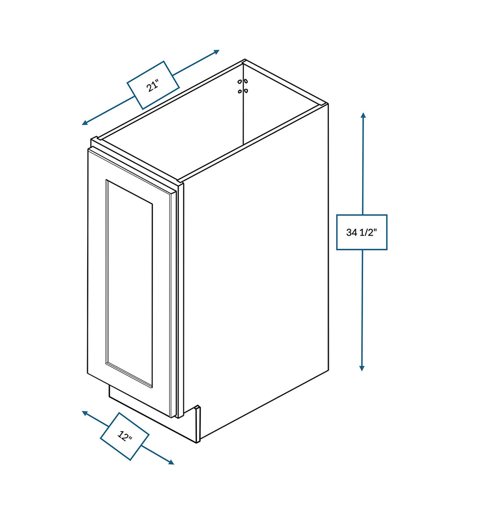 Platinum Grey 12 in. Wide x 21 in. Deep x 34.5 in. Tall - Full Height Door Vanity Base Shaker Cabinet