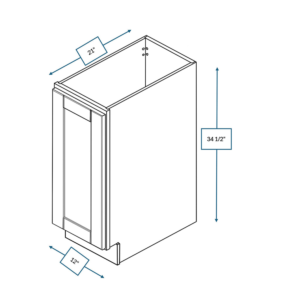 Malibu White 12 in. Wide x 21 in. Deep x 34.5 in. Tall - Full Height Door Vanity Base Shaker Cabinet