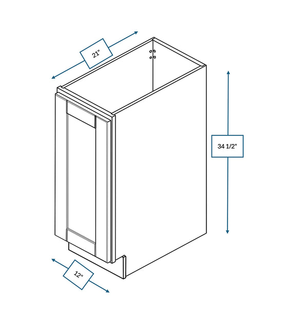 Malibu White 12 in. Wide x 21 in. Deep x 34.5 in. Tall - Full Height Door Vanity Base Shaker Cabinet